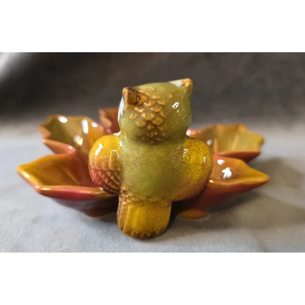 Owl Candle Holder‎ Bird Sitting On Leaf Fall Decor